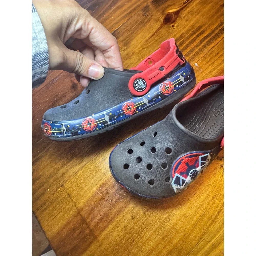 Crocs Kids Star Wars TIE Fighter Clogs Black Red Galactic Print Shoes